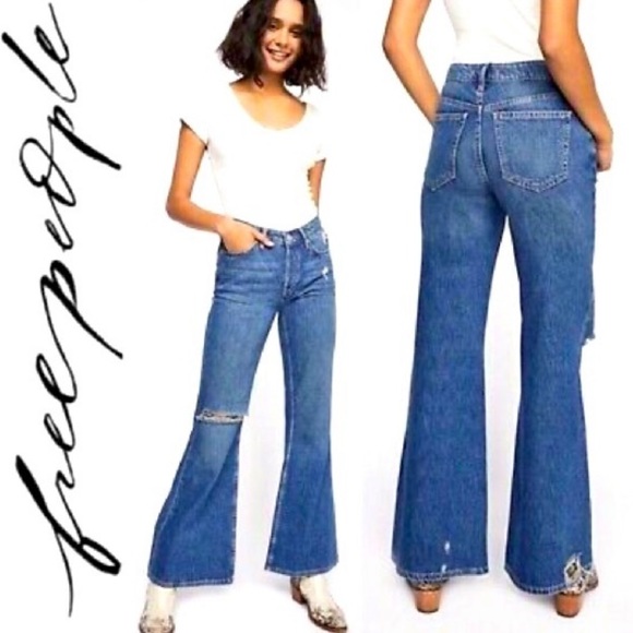 We The Free People Relaxed Heritage Flared Distressed Jeans Size 28 - Picture 1 of 16